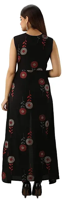 Tanvi Creation Maxi Kurta Black Printed Crepe Kurta-thumb1