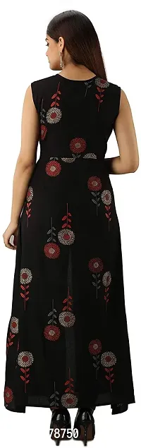 Tanvi Creation Maxi Kurta Black Printed Crepe Kurta-thumb2