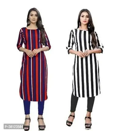 Fancy Crepe Striped Kurtas For Women Pack Of 2-thumb0