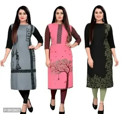 Elegant Multicoloured Printed Crepe  Kurta For Women Pack Of 3-thumb0