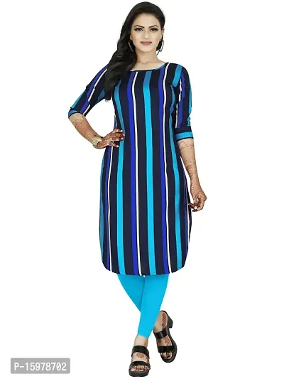 Tanvi Creation A-Line Blue Striped Crepe Kurta