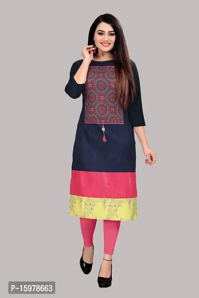 Tanvi Creation A-Line Blue Printed Crepe Kurta-thumb0