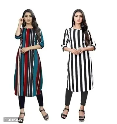 Fancy Crepe Striped Kurtas For Women Pack Of 2-thumb0