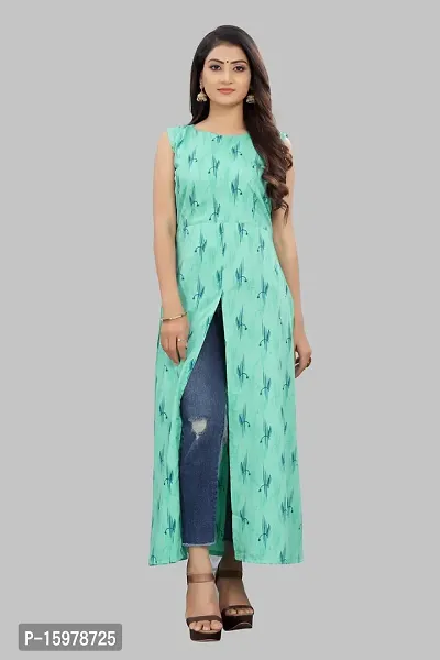 Tanvi Creation Maxi Kurta Green Printed Crepe Kurta-thumb0