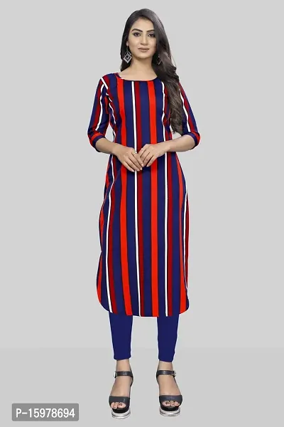 Tanvi Creation A-Line Red Striped Crepe Kurta-thumb0