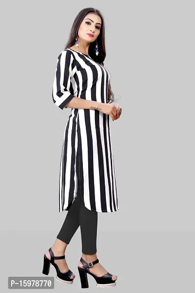 Tanvi Creation A-Line White Striped Crepe Kurta-thumb3