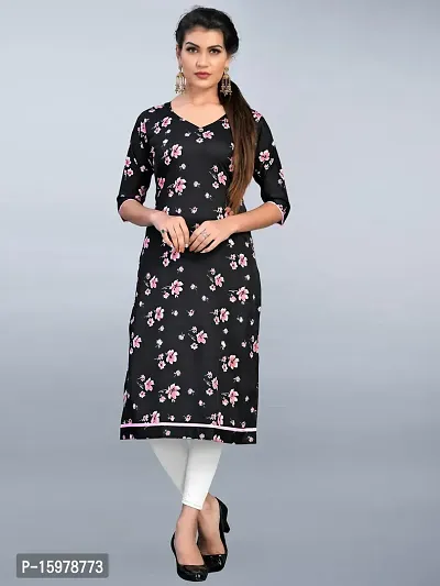 Tanvi Creation Straight Black Printed Crepe Kurta