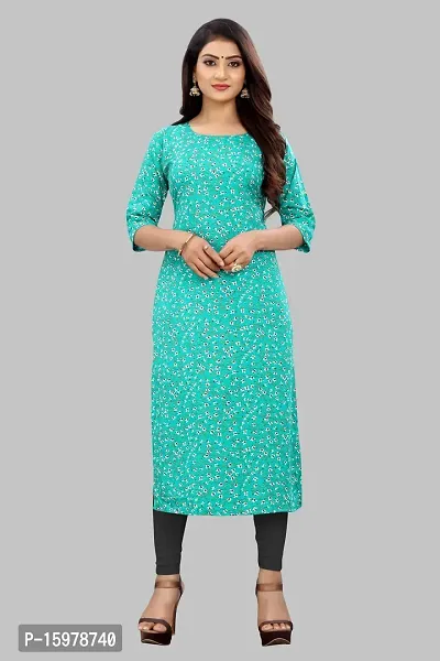 Tanvi Creation Straight Teal Printed Crepe Kurta-thumb0