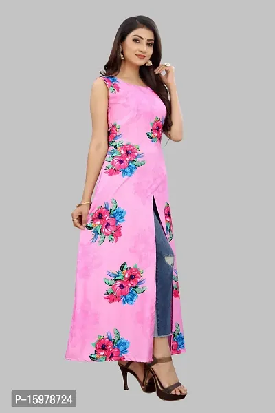 Tanvi Creation Maxi Kurta Pink Printed Crepe Kurta-thumb3