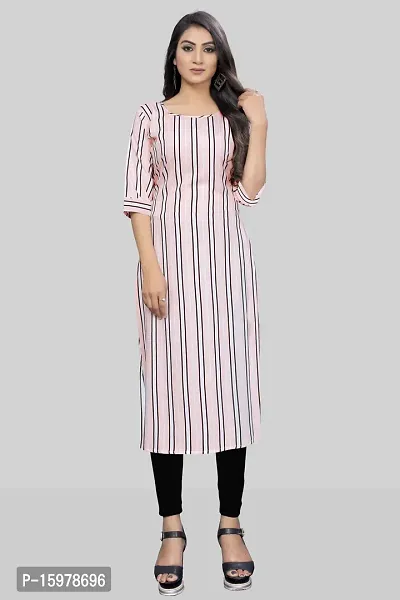 Tanvi Creation A-Line Pink Striped Crepe Kurta-thumb0