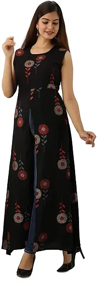 Tanvi Creation Maxi Kurta Black Printed Crepe Kurta-thumb3