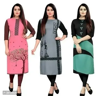 Elegant Multicoloured Printed Crepe  Kurta For Women Pack Of 3