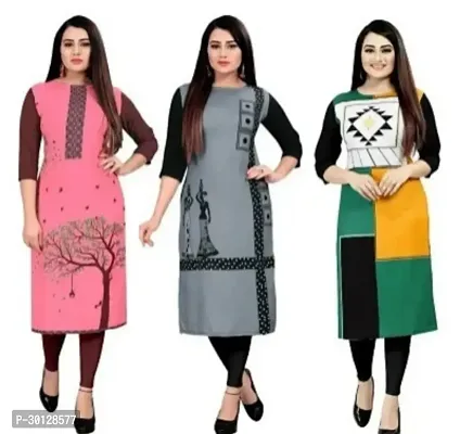 Elegant Multicoloured Printed Crepe  Kurta For Women Pack Of 3