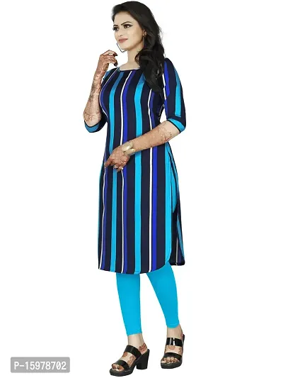 Tanvi Creation A-Line Blue Striped Crepe Kurta-thumb3