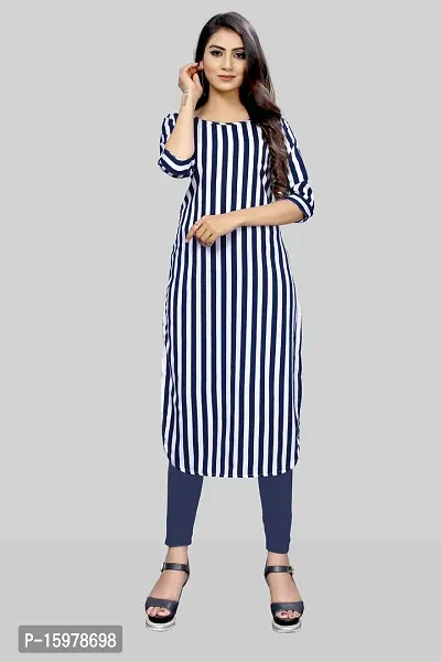 Tanvi Creation A-Line Blue Striped Crepe Kurta-thumb0