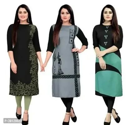 Elegant Multicoloured Printed Crepe  Kurta For Women Pack Of 3