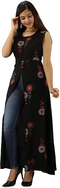 Tanvi Creation Maxi Kurta Black Printed Crepe Kurta-thumb2