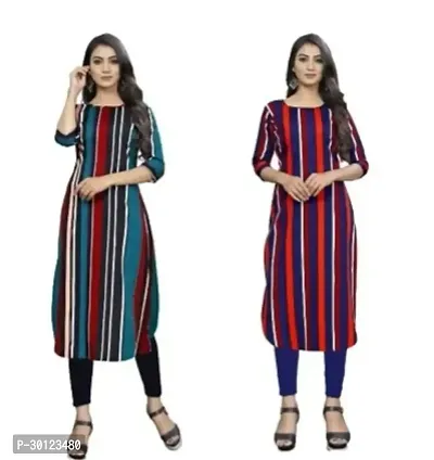 Fancy Crepe Striped Kurtas For Women Pack Of 2-thumb0