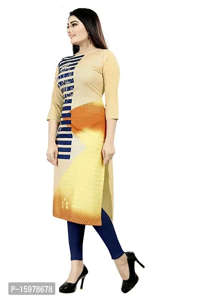 Tanvi Creation A-Line Beige Printed Crepe Kurta-thumb3