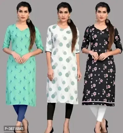 Fancy Crepe Printed Kurtas For Women Pack Of 3-thumb0