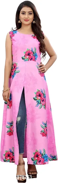 Tanvi Creation Maxi Kurta Pink Printed Crepe Kurta-thumb0