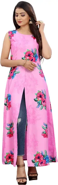 Tanvi Creation Maxi Kurta Pink Printed Crepe Kurta-thumb3