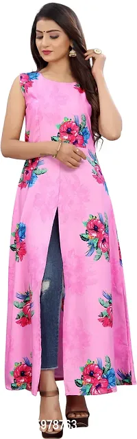 Tanvi Creation Maxi Kurta Pink Printed Crepe Kurta-thumb4