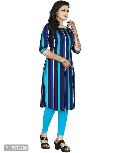 Tanvi Creation A-Line Blue Striped Crepe Kurta-thumb2