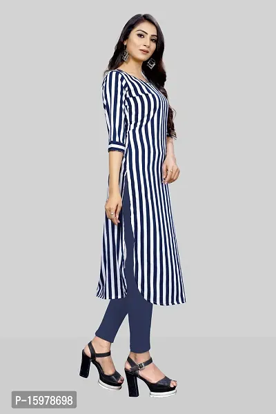 Tanvi Creation A-Line Blue Striped Crepe Kurta-thumb3