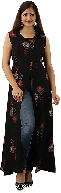 Tanvi Creation Maxi Kurta Black Printed Crepe Kurta-thumb0