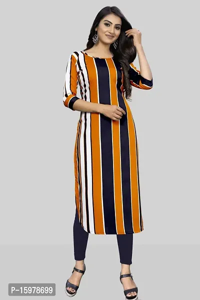 Tanvi Creation A-Line Yellow Striped Crepe Kurta-thumb0