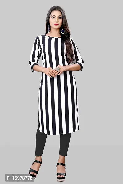 Tanvi Creation A-Line White Striped Crepe Kurta-thumb0