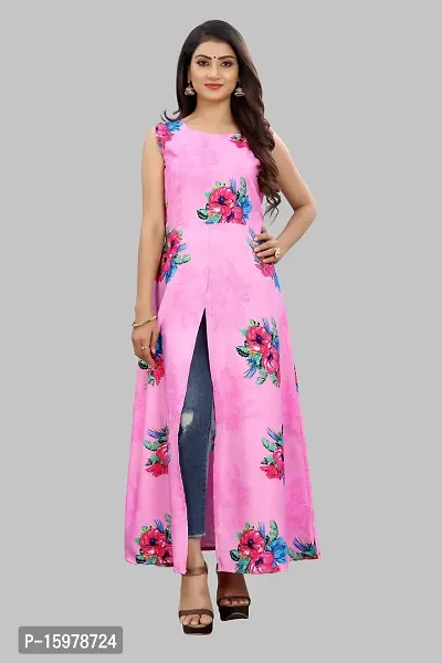 Tanvi Creation Maxi Kurta Pink Printed Crepe Kurta-thumb0