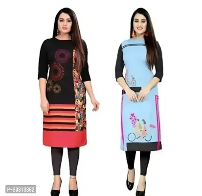 Fancy Crepe Printed Kurtas For Women Pack Of 2-thumb0