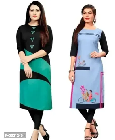 Fancy Crepe Printed Kurtas For Women Pack Of 2-thumb0