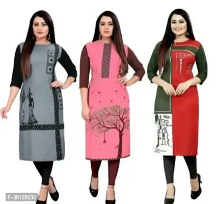 Elegant Multicoloured Printed Crepe  Kurta For Women Pack Of 3