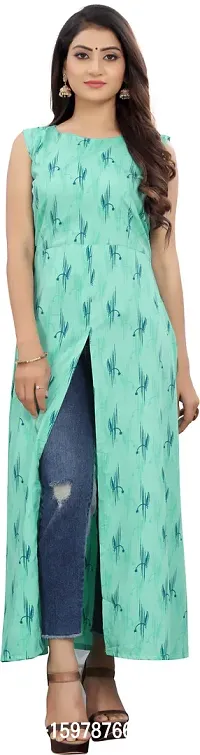 Tanvi Creation Maxi Kurta Green Printed Crepe Kurta-thumb0