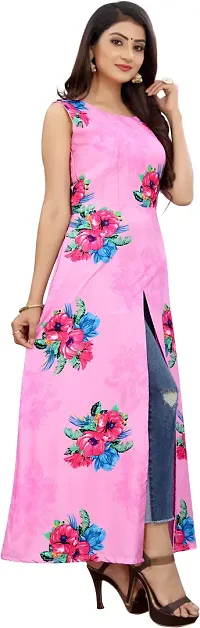 Tanvi Creation Maxi Kurta Pink Printed Crepe Kurta-thumb2