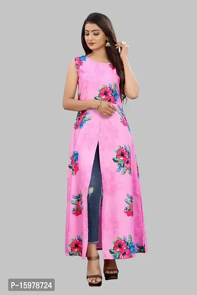 Tanvi Creation Maxi Kurta Pink Printed Crepe Kurta-thumb5