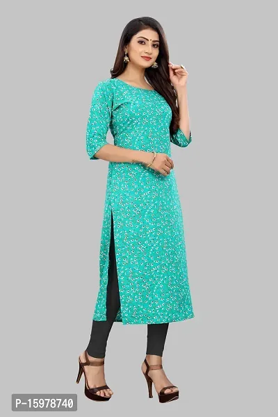 Tanvi Creation Straight Teal Printed Crepe Kurta-thumb3