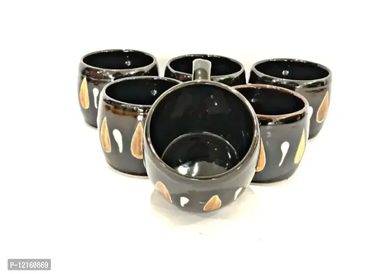 Pack of 6 Ceramic Coffee/Tea/Chai Cups Small Cup Latest Design 140ML (Brown  Multicolor)  (Brown, Cup Set)-thumb3