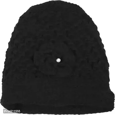 Sizzers Winter Cap || Handmade Soft Winter || Warm Woolen Beanie Cap || Design Soft Quality || Stylish Winter Woolen Cap Women (Black)-thumb0
