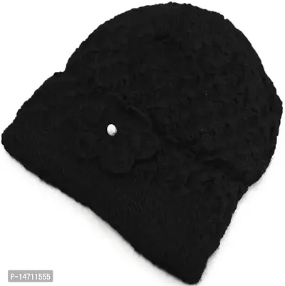 Sizzers Winter Cap || Handmade Soft Winter || Warm Woolen Beanie Cap || Design Soft Quality || Stylish Winter Woolen Cap Women (Black)-thumb4