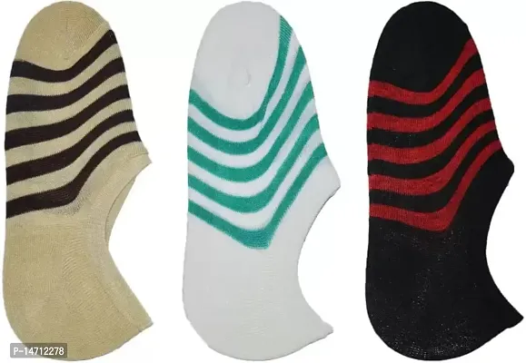 Sizzers Loafer Socks || Cotton Striped No Show Loafer Socks || Men's  Women's Cotton || sock (pack of 3)-thumb0