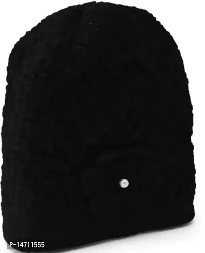 Sizzers Winter Cap || Handmade Soft Winter || Warm Woolen Beanie Cap || Design Soft Quality || Stylish Winter Woolen Cap Women (Black)-thumb2