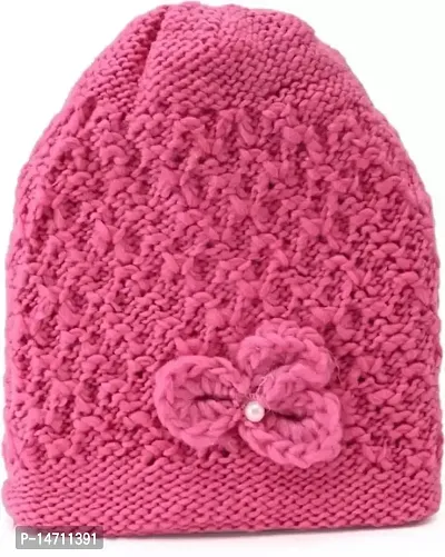 Sizzers Winter Cap || Handmade Soft Winter || Warm Woolen Beanie Cap || Design Soft Quality || Stylish Winter Woolen Cap Women (Pink)-thumb0