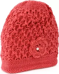 Sizzers Winter Cap || Handmade Soft Winter || Warm Woolen Beanie Cap || Design Soft Quality || Stylish Winter Woolen Cap Women (Red)-thumb1