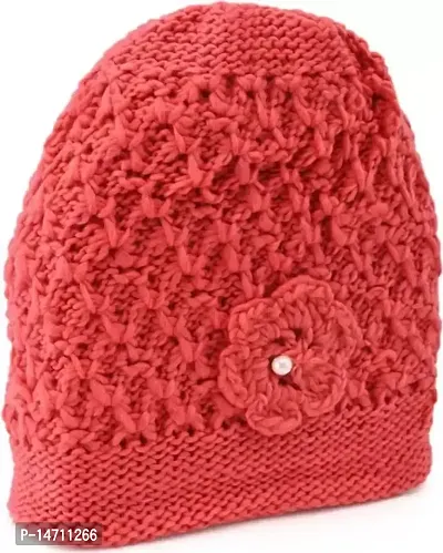 Sizzers Winter Cap || Handmade Soft Winter || Warm Woolen Beanie Cap || Design Soft Quality || Stylish Winter Woolen Cap Women (Red)-thumb2