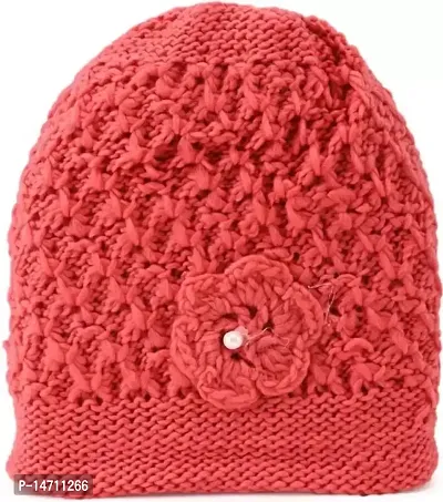 Sizzers Winter Cap || Handmade Soft Winter || Warm Woolen Beanie Cap || Design Soft Quality || Stylish Winter Woolen Cap Women (Red)-thumb0