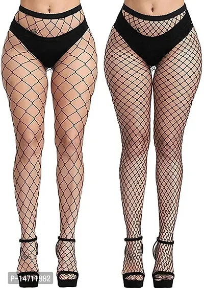 Sizzers Women's/Girls's || High Waist Pantyhose || Tights Fishnet Stockings || Mesh Net Style, Free Size, Black || Net Pantyhose For Womens (Pack of 2 Styles)-thumb0